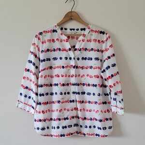 Talbots Lightweight Berry Stripe Button Down Blouse Size Large Petite LP